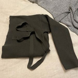 Army green belted cardigan